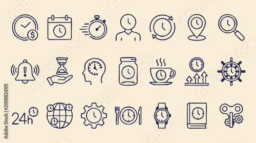 Fotografía Time Management and Schedule Vector Line Icons Set
