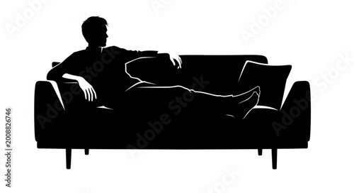 Quadro su tela Silhouette of a Person Relaxing on Couch in Lounge Setting.