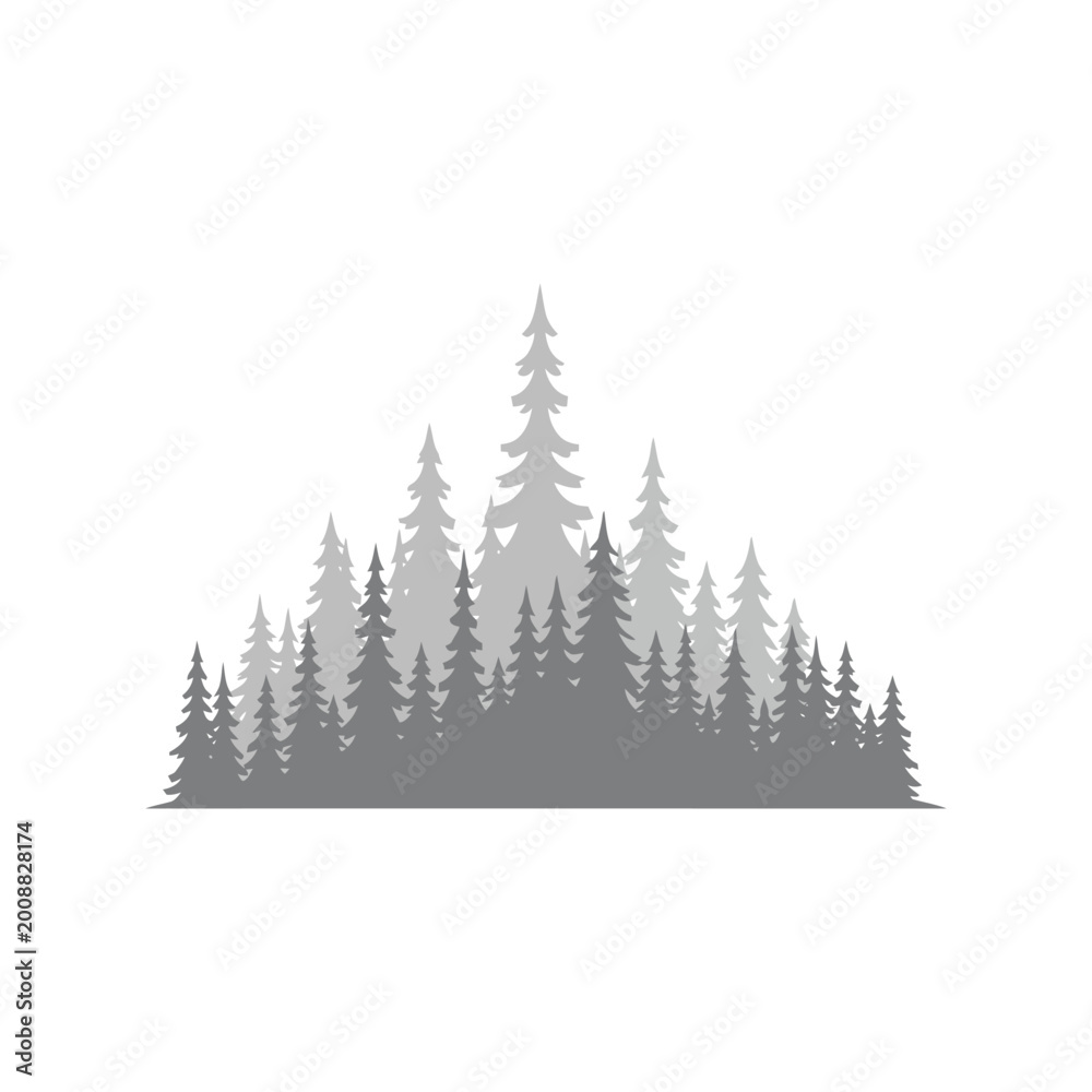 Obraz premium Grey silhouette of a dense pine tree forest landscape