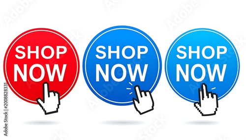 Three colorful, circular buttons with the words 