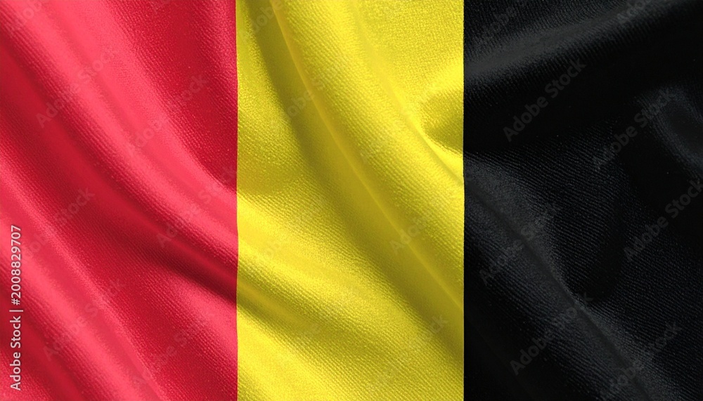 Obraz premium Belgian flag with vertical red, yellow, and black stripes, symbolizing strength, unity, courage, and national pride through elegant minimalist design.
