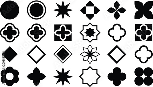 Tableau sur toile Vector illustration of twenty‑five geometric and floral ornamental shapes includ