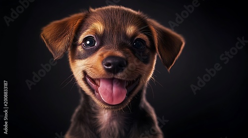 Joyful family bonding with adopted puppy indoors high resolution picture