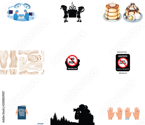 Abstract Stylized Illustration Panels with People Food and Patterns