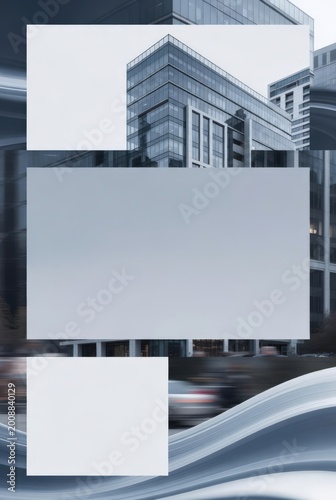 A versatile white blank space template for content display, integrated with modern corporate architecture and abstract lines. Ideal for digital advertising and business branding.