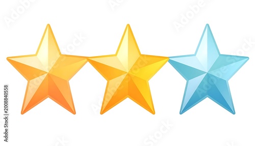 Three colorful, five-pointed star shapes, each with a different vibrant gradient, are arranged horizontally on a plain white background