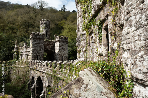 Ancient Irish castle ruins stand shrouded in mystery, inviting exploration of timeless history and abandoned grandeur within a lush green forest landscape.