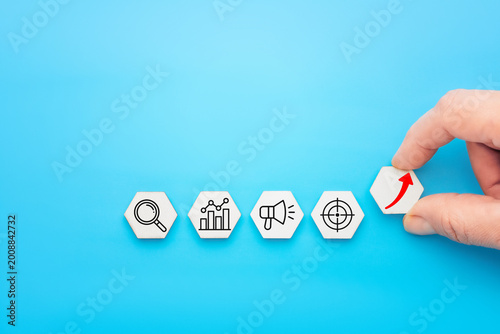 Marketing campaign targeting strategy concept with hexagons