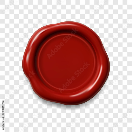 Realistic Red Wax Seal Vector — Blank Round Stamp Isolated on Transparent Background