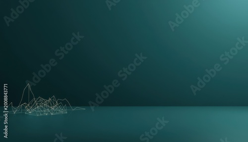 Vast, matte dark teal surface with a subtle cluster of glowing data curves and intersecting geometric lines representing financial growth and algorithmic trading. 