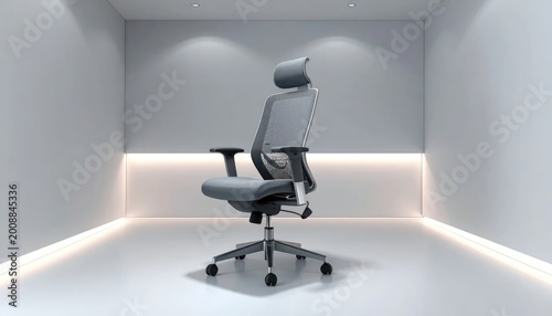 Modern Ergonomic Office Chair with Headrest in Minimalist Studio.