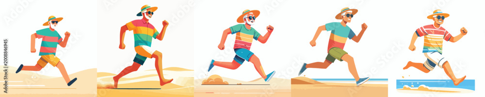 Fototapeta premium vector grandpa running happily on the beach in summer