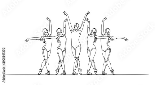 Quadro su tela Ballet dancers in elegant pose, graceful movement, artistic line art illustratio