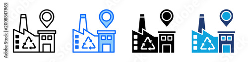 Recycling Facility Icon Set Multi Style Vector Illustration