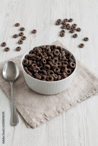 Healthy Breakfast Cereal with Whole Milk in a Bowl, side view.