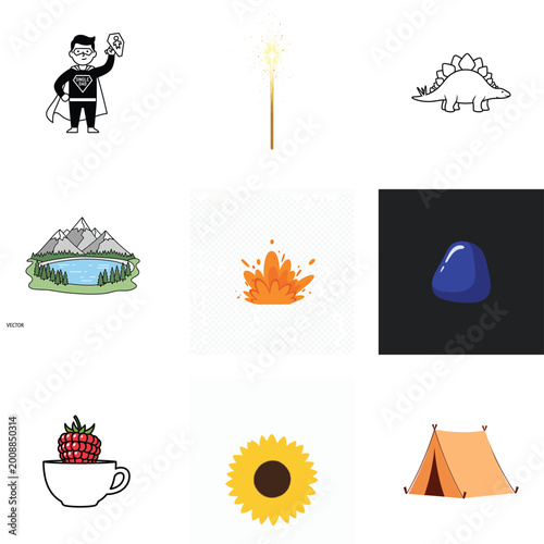Creative digital illustration collage with various hand drawn icons