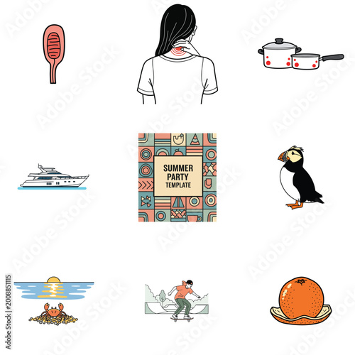 Abstract Lifestyle Collage with People and Kitchenware Illustration