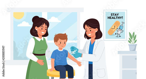 Fotografi Child getting vaccinated by doctor with mother present, healthcare, immunization