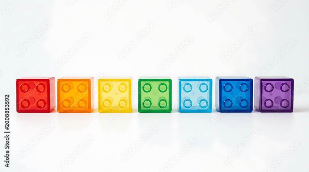 Naklejka premium Plastic building blocks arranged in a colorful horizontal row for creative development and early childhood education vector illustration design