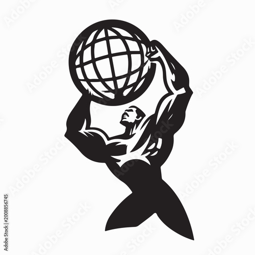 Muscular Man Carrying Earth Globe Symbol Vector On White Background