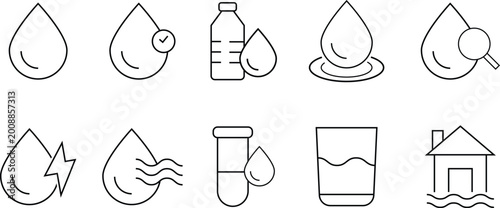 Foto Water icon set vector art illustration. Editable line icons
