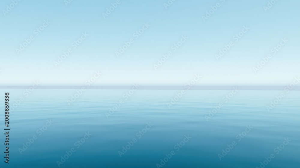 Fototapeta premium A serene seascape featuring a calm, tranquil ocean under a clear blue sky, creating a sense of peace and stillness.
