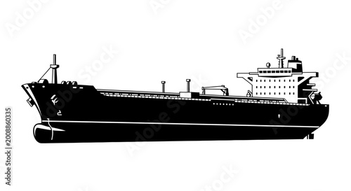 Photos Black and white illustration of a large cargo ship on a white background