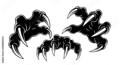 Photos Black monster claws ripping through, sharp talons, aggressive attack, horror, da
