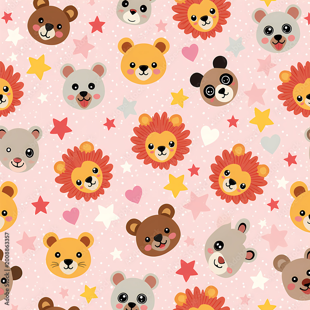 Naklejka premium Colorful Wild Animal Seamless Pattern Vector Background for Fabric and Wallpaper