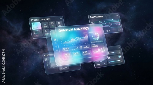 Modern Transparent Glass UI Elements with Gradient Futuristic Design