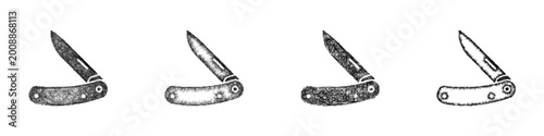 Sketch folding knife icon design set
