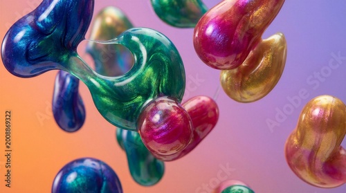 Liquid Abstract Shapes Floating on Vibrant Gradient Background