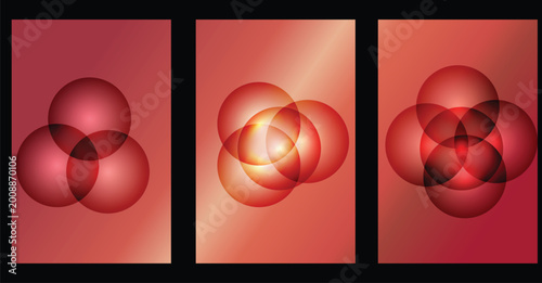Bilde på lerret Abstract overlapping glowing red circles on gradient background with abstract ov