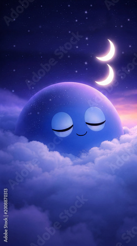 Whimsical Blue Mascot in Night