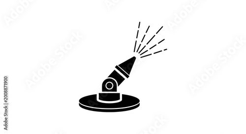 Foto Sprinkler system head emits a spray of water droplets in a rhythmic pattern on a flat surface
