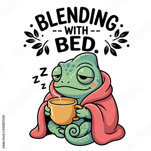 Foto Sleepy chameleon holding a mug.
