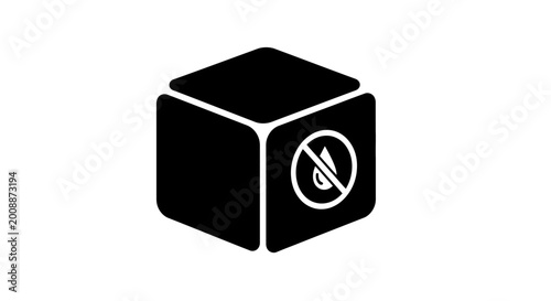 Photos Black Cube Icon with Muted Speaker Symbol