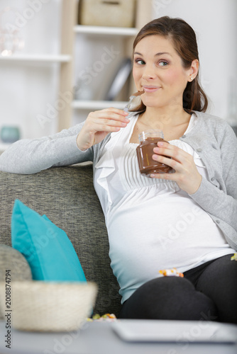 Photography pregnant woman craving for chocolate