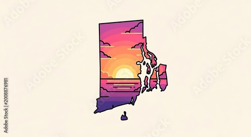 Rhode island outline with sunset landscape illustration design