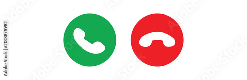 Foto A set of modern, flat vector icons featuring a vibrant green phone handset for accepting calls and a striking red phone receiver for declining or ending calls, ideal for app interfaces