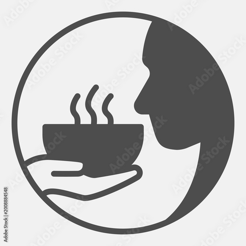 Bild auf Leinwand Plate of soup in hand and person face solid icon, food assistance concept