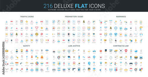 Photos Comprehensive set of flat style icons covering traffic signs, prohibitory symbol