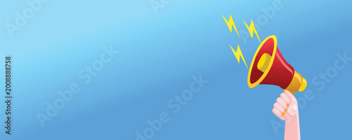 Tableau sur toile a hand holding a red and yellow megaphone with lightning coming out of it ' s si