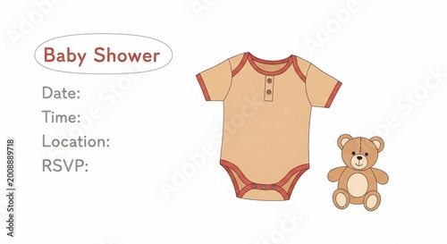 Sweet Baby Shower Invitation: Adorable Onesie & Teddy Bear Illustration