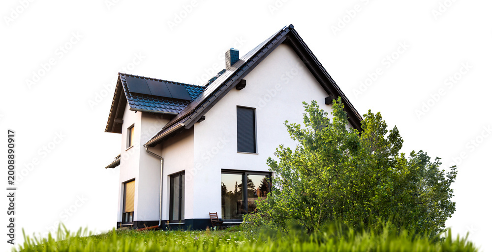 Fototapeta premium Sustainable single-family home with garden isolated from background