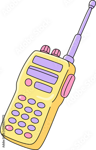 Cute Pastel Walkie Talkie Illustration, Retro Radio Transceiver Cartoon Design, Colorful Handheld Communication Device