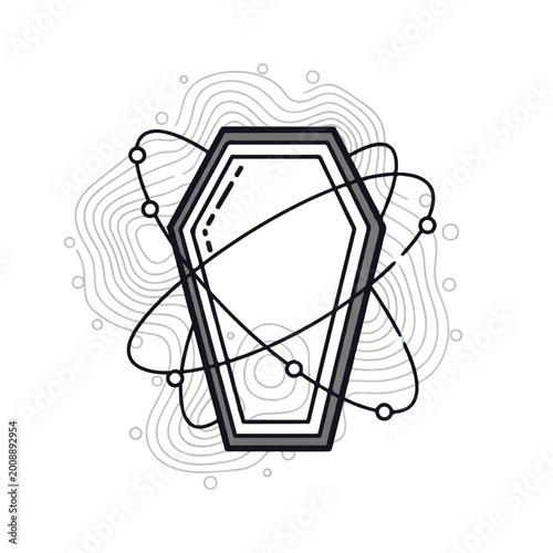 Fotografie Coffin with orbiting particles and abstract lines.