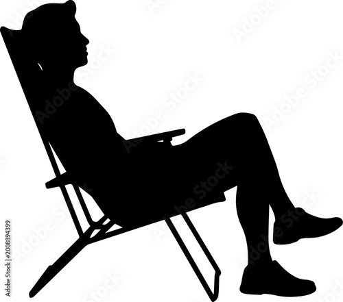 Vector silhouette of a man sitting and relaxing in a folding deck chair