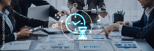 Cuadro en lienzo Time management improves productivity and workflow efficiency by organizing tasks, tracking performance, and optimizing work schedules for better focus and balanced performance