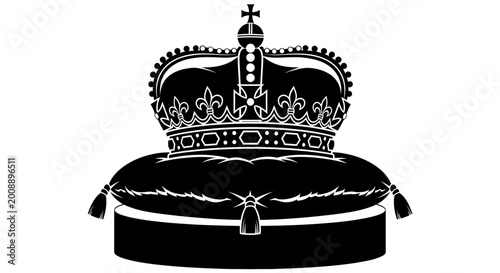 Photography Imperial Crown, Royal Tiara, Black Vector Illustration, Regal Symbol, Luxury Ico